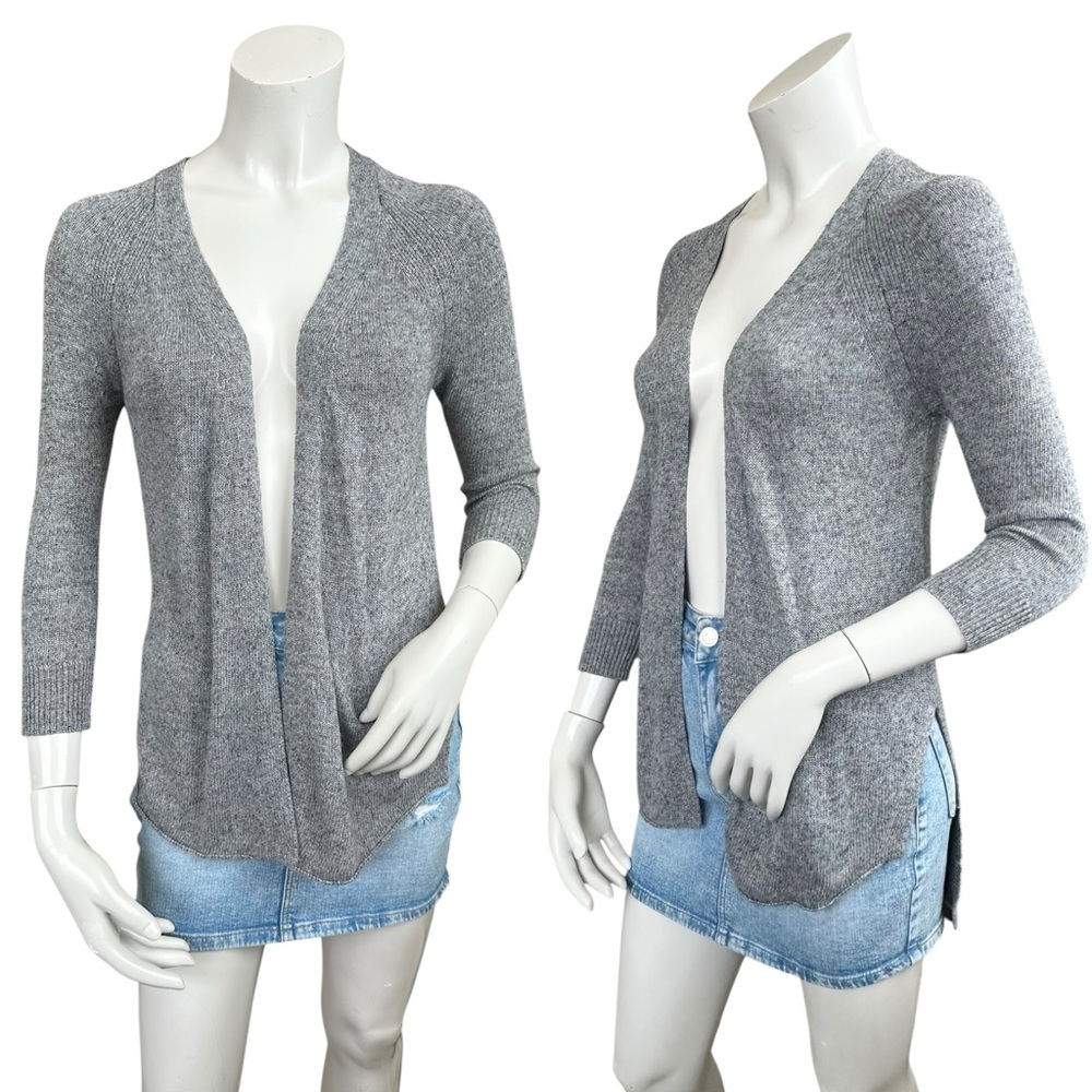 Brochu Walker Light Gray Heathered Thin Knit Linen Blend Open Side Slit Cardi XS